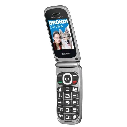 Brondi Amico Leale 2.4" Easy Phone Clamshell Flip Attivo Vedi e Chiama Tasti Grandi Volume Alto Italia Black Metal