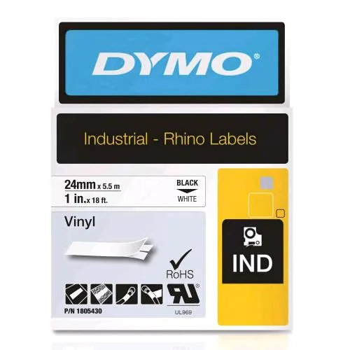 Dymo D1 Rhinopro Nastro in Vinile 24mm x 5.5 m Colore Bianco Stampa Nero
