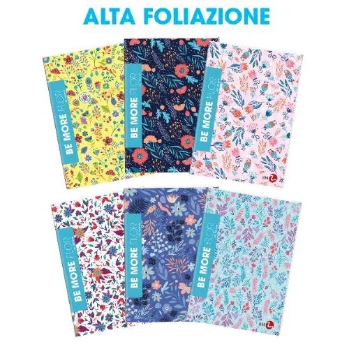 Be More Flor Maxi Quaderno Punto Metallico 100g 210X297 mm A4 48 Fogli a Quadretti 0Q Fantasie Assortite Conf 10 Pz.