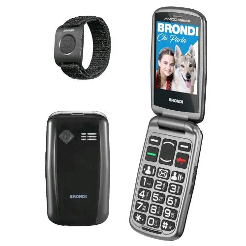 Brondi Amico Sicuro Plus 2.8" Easy Phone Clamshell + Braccialetto Sos Black Metal