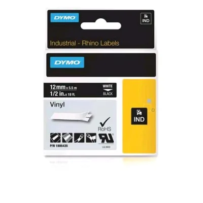 Dymo D1 Rhinopro Nastro in Vinile per Stampanti a Trasferimento Termico 12mm x 5.5m Colore Nero Stampa Bianco (1805435)