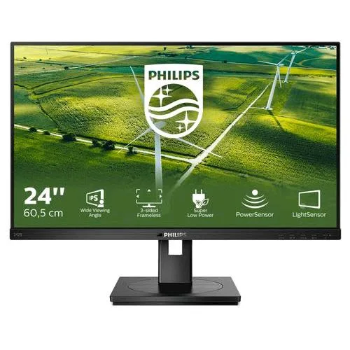 Philips 242B1G/00 23.8" LED IPS Full HD 16.9 74Hz 4MS Contrasto 1.000:1 Low Blue Light Hub USB VGA DVI-D HDMI Displayport Altoparlanti Incorporati Nero