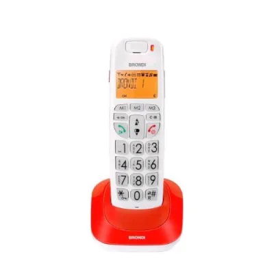 Brondi Bravo Brigt Telefono Cordless DECT per Anziani 3 Tasti per Chiamate Dirette Audio Potenziato Bianco/Rosso