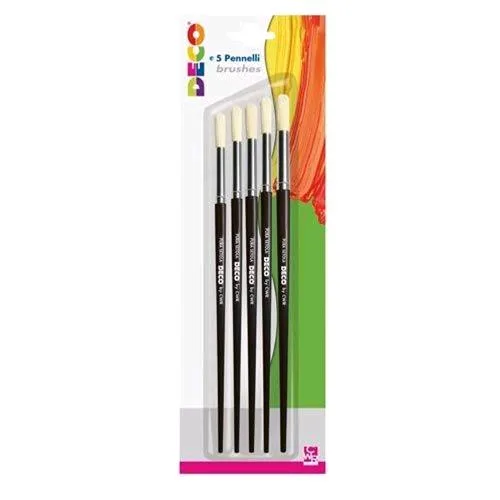 CWR Deco Pennelli Punta Tonda in Pura Setola Misure Assortite Blister 5 Pz.