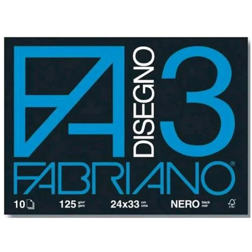Fabriano F3 Album da Disegno CM 24X33 125g 10 Fogli Colore Nero Conf 10