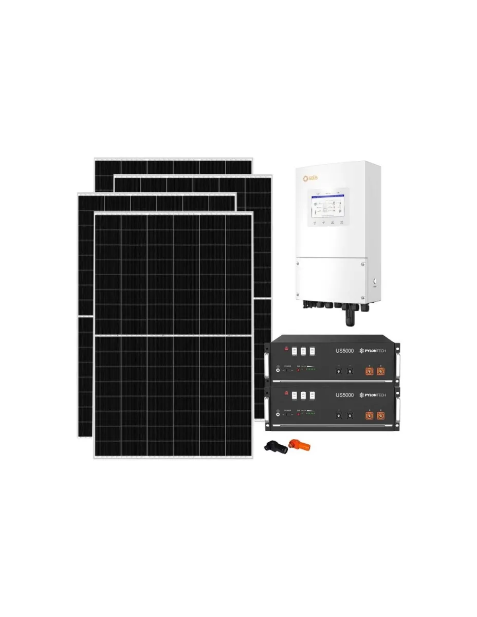 Kit fotovoltaico monofase 6370W inverter 6kW Solis batteria al litio 9.6kWh Pylontech US5000