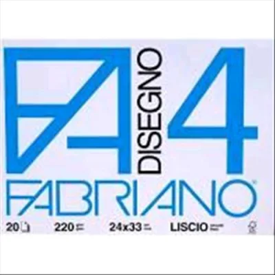 Fabriano F4 Album da Disegno 4 Angoli CM 24X33 220 g Liscio 20 Fogli Colore Bianco Conf 10 Pz.