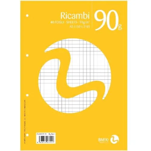 Be More Ricambi Non Rinforzati 90 g 150X210 mm A5 40 Fogli a Quadretti 5M Bianco