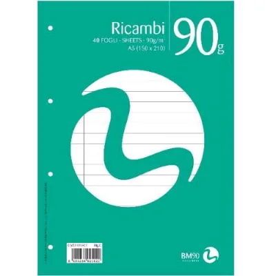 Be More Ricambi Non Rinforzati 90 g 150X210 mm A5 40 Fogli a Righe 0C Bianco