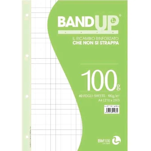 Be More Ricambi Rinforzati Bandup 100 g 210X297 mm A4 40 Fogli a Quadretti 10 Bianco