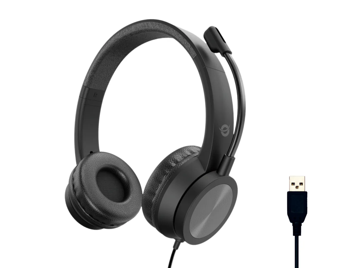 CUFFIA C/MICROFONO USB BK CANC.RUMORE CONTR.REMOTO CAVO 2MT