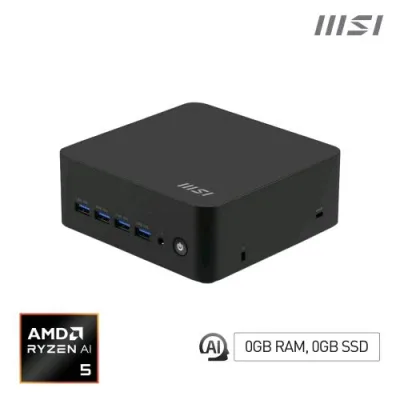 Msi Cubi Z ai 8M-008BEU Mini PC Barebone AMD Ryzen 5 8645HS No RAM No SSD/HDD AMD Radeon Graphics Wi-Fi 6E + 2 x Gigabit LAN-Free Dos Nero