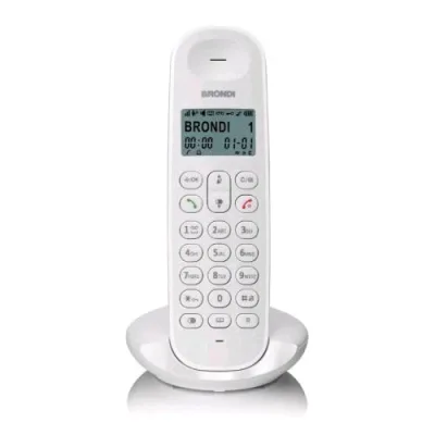 Brondi Telefono Lotus Telefono Cordless DECT Gap Rubrica Telefonia 50 Memorie fino a 5 Portatili Collegabili Bianco