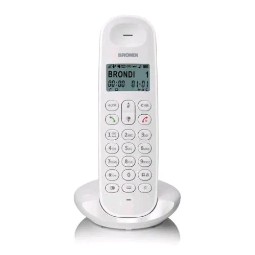 Brondi Telefono Lotus Telefono Cordless DECT Gap Rubrica Telefonia 50 Memorie fino a 5 Portatili Collegabili Bianco