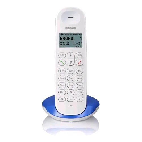 Brondi Telefono Lotus Telefono Cordless DECT Gap Rubrica Telefonia 50 Memorie fino a 5 Portatili Collegabili Bianco/Blu