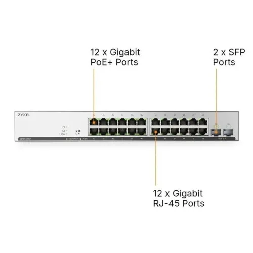 Zyxel GS191526EPV2-EU0101F Nebulaflex Switch Web Managed 24 Porte Gigabit (12 Porte POE fino a 130W) + 2 Porte Gbe SFP