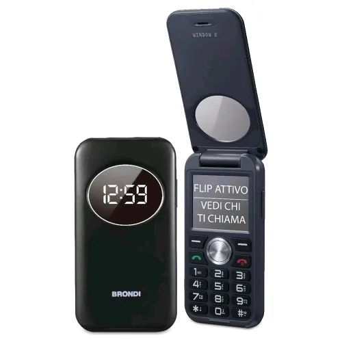 Brondi Window 2 Dual SIM 2" Clamshell Flip Attivo Fotocamera Radio FM Tasti Retroilluminati Italia Black Metal