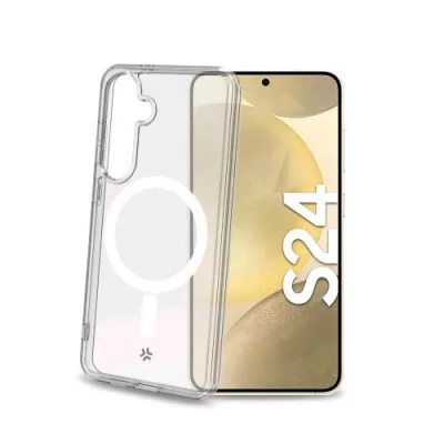 Celly Samsung Galaxy S24 5G Cover in Morbido Tpu Modulo Magnetico Circolare Compatibile con Ricarica Wireless Trasparente