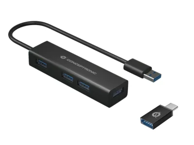 HUB USB 3.0 4 PORTE BK 4*USB A + ADATT.USB C (ALLUMINIO)