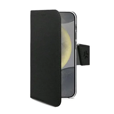 Celly Samsung Galaxy S24 5G Custodia a Portafoglio in Similpelle Tasche Interne Porta Carte Funzione Stand Black