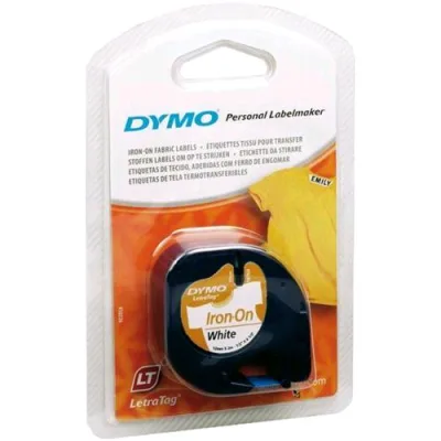 Dymo Letratag Nastro in Poliestere da Stirare 12MMX2MT Colore Bianco Stampa Nero