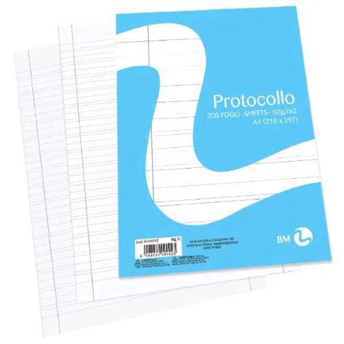 Be More Risma Carta Protocollo 60g 200 Fogli a Righe 0B Bianco