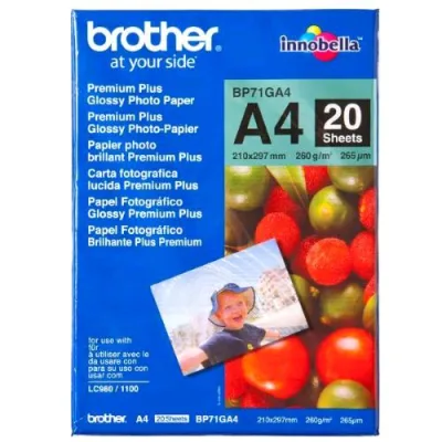 Brother BP71GA4 Conf 20 Fogli Carta Fotografica Formato A4 260g/M2 Bianco Lucido