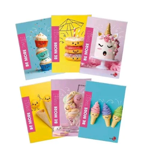 Be More Sweet Maxi Quaderno Punto Metallico 100g 210X297 mm A4 48 Fogli a Righe 0A Fantasie Assortite Conf 10 Pz.