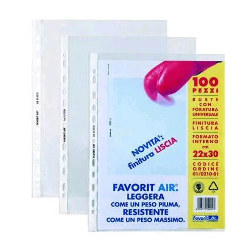 Favorit Air Special Busta con Foratura Universale in PP Liscia CM 22X30 Trasparente Conf 100 Pz.