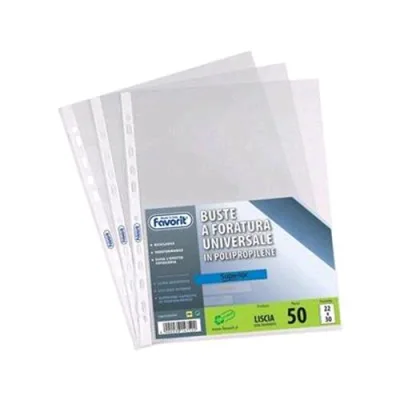 Favorit Air Special Buste con Foratura Universale in PP CM 23X30.5 A4 Liscia Trasparente Conf 50 Pz.