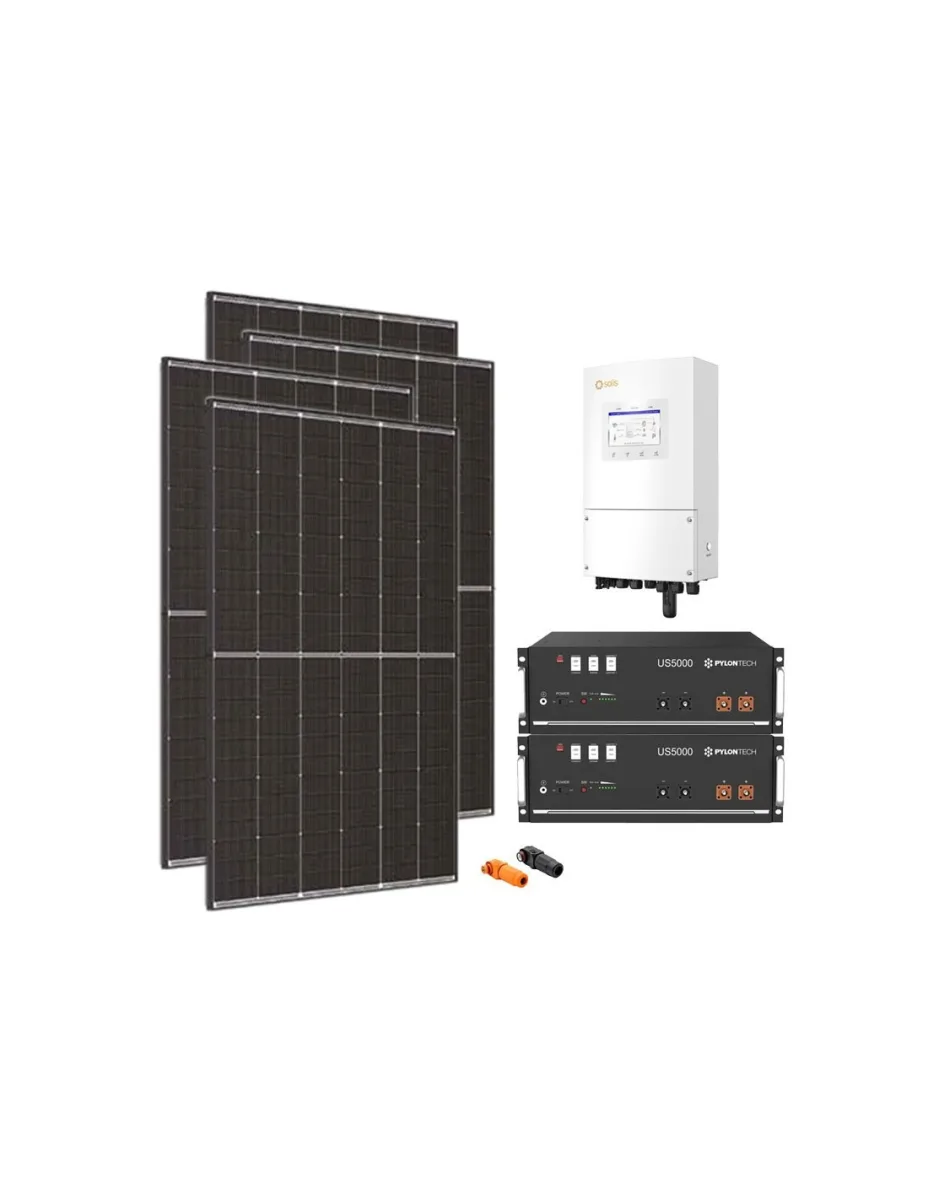 Kit fotovoltaico monofase 6370W inverter Solis 6kW batteria al litio 9.6kWh Pylontech US5000