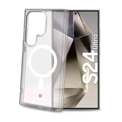 Celly Samsung Galaxy S24 Ultra 5G Cover in Morbido Tpu Modulo Magnetico Circolare Compatibile con Ricarica Wireless Trasparente