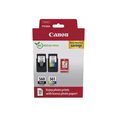 Canon PG-560/CL561 Photo Value Pack 2 Confezioni Nero + Colore Ciano Magenta Giallo + 50 Fogli Carta Fotografica