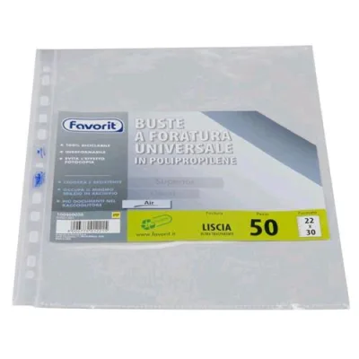 Favorit Air Uste con Foratura Universale in PP CM 22X30 A4 Liscia Trasparente Conf 50 Pz.
