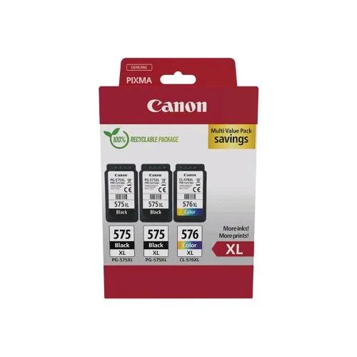 Canon PG-575XLX2/CL-576XL Multipack Confezione da 3 Cartucce Ink Alta Resa 2 x 575XL Nero 1 x 676XL Ciano Magenta Giallo per Pixma TR4750I, TR4751I, TS3550I, TS3551I