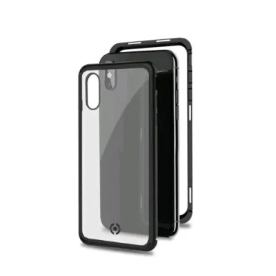 Celly Apple iPHONE XS Max Cover Magnetica in Alluminio + Vetro Temperato Trasparente Nero