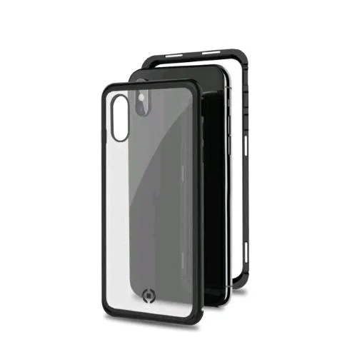 Celly Apple iPHONE XS Max Cover Magnetica in Alluminio + Vetro Temperato Trasparente Nero