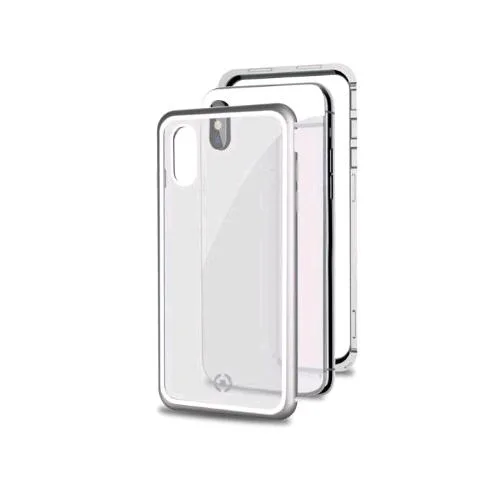 Celly Apple iPHONE XS Max Cover Magnetica in Alluminio + Vetro Temperato Trasparente Silver