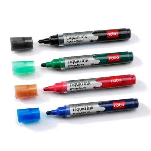 NOBO Pennarelli a Inchiostro Liquido Cancellabile Punta Tonda 3 mm Colori Assortiti Conf 4 Pz.