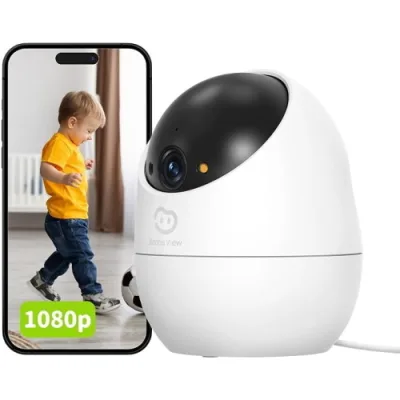 Beans View D210 1080P Full HD Telecamera di Sorveglianza Motorizzata da Interno Wi-Fi 2.4GHz Visione a 360 Gradi Visione Notturna a Colori Rilevamento Bambino/Animale Domestico/Gatto/Cane, Rilevamento Umano Compatibile con Alexa Bianco
