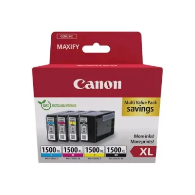 Canon Pgi-1500XL BK/C/M/Y Multipack Confezione da 4 Carttucche XL Ink Nero Giallo Ciano Magenta per Maxify iB4050, iB4150, MB5150, MB5155, MB5350, MB5450