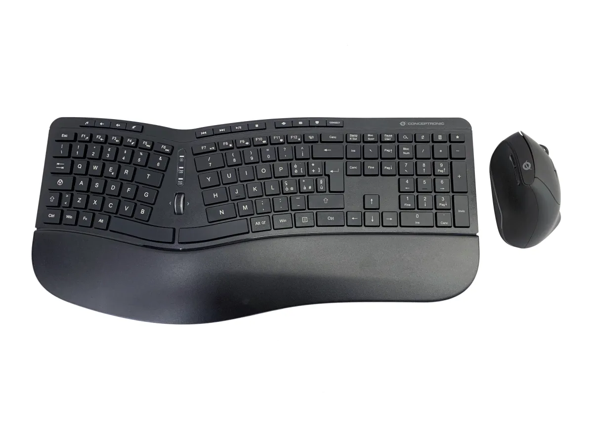 TASTIERA+MOUSE WIRELESS ERGONOMIC 1600 DPI 125 TASTI