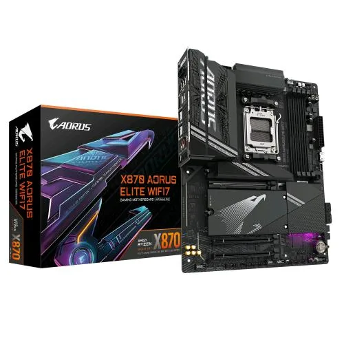 Gigabyte X870 AORUS ELITE WIFI7 Scheda Madre - Supporta CPU AMD Ryzen 9000, 16+2+2 fasi VRM, fino a 8000MHz DDR5 (OC), 3xPCIe 5.0 + 1xPCIe 4.0, Wi-Fi 7, LAN 2.5GbE, USB 4