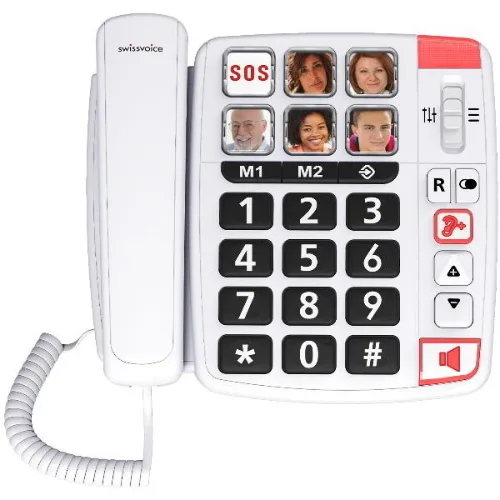 Alcatel Swissvoice Xtra 1110 Telefono da Tavolo per Anziani con Vivavoce Suonera Extra Forte 85DB Tasti Grandi Audio Potenziato Tasti Memoria con Foto Bianco