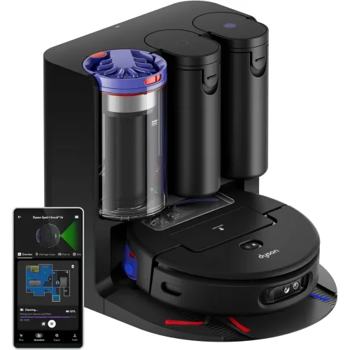Dyson Spot+Scrub Robot Aspirapolvere Lavapavimenti ai Wet And DRY Aspirazione 18.000 Pa Autopulizia Rullo con Acqua Calda con Stazione di Ricarica Nero
