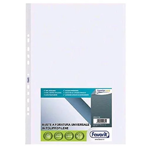 Favorit Buste a U con Foratura Universale in PP Liscia CM 30X42 A4 Trasparente Conf 10 Pz.