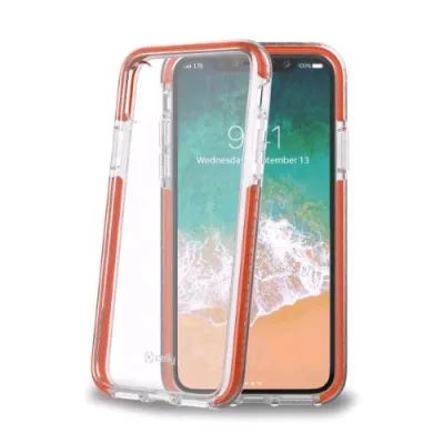 Celly Apple iPHONE XS/X Cover in Gomma Termoplastica e Policarbonato Trasparente Arancione