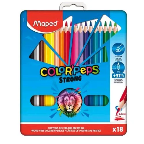 Maped Colors Peps Strong Pastelli Mina 3.2 mm Colori Assortiti Scatola in Metallo Conf 18 Pz.