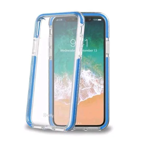Celly Apple iPHONE XS/X Cover in Gomma Termoplastica e Policarbonato Trasparente Azzurro
