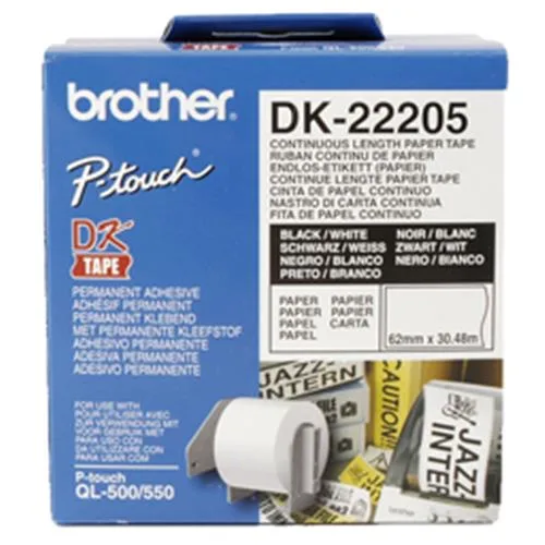 Brother DK-22205 Nastro Adesivo Bianco Stampa Nero 62mm x 30.48m